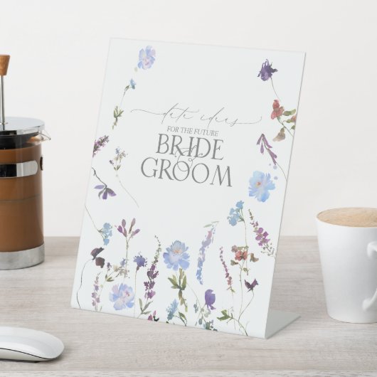 Dusty Blue Waterverf Wildflower Date Ideeën Reclamebord Met Voetstuk