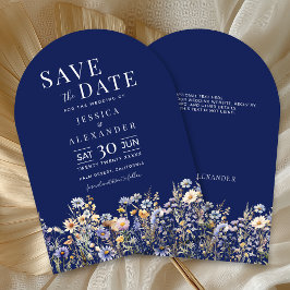 Dusty Blue Waterverf Wildflower Navy Arch Wedding Kaart