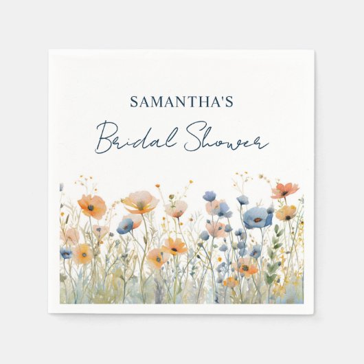Dusty Blue Waterverf Wildflower Vrijgezellenfeest Servet (Voorkant)