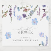 Dusty Blue Waterverf Wildflower Vrijgezellenfeest Sparkling Wijnetiket (Enkel label)