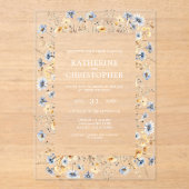 Dusty Blue Waterverf Wildflowers Elegant Wedding Acryl Uitnodigingen (Voorkant)