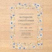 Dusty Blue Waterverf Wildflowers Elegant Wedding Acryl Uitnodigingen (Voorkant)