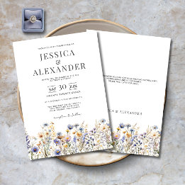 Dusty Blue Waterverf Wildflowers Elegant Wedding Kaart