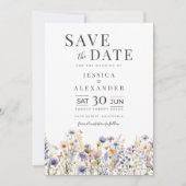 Dusty Blue Waterverf Wildflowers Elegant Wedding Save The Date (Voorkant)