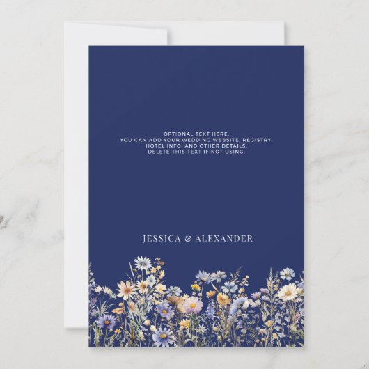 Dusty Blue Waterverf Wildflowers Navy Wedding Save The Date (Achterkant)