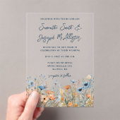 Dusty Blue Waterverf Wildflowers Wedding Acryl Uitnodigingen (Insitu (Draagbaar))