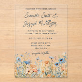 Dusty Blue Waterverf Wildflowers Wedding Acryl Uitnodigingen (Voorkant)