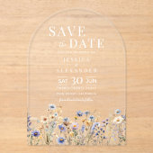 Dusty Blue Waterverf Wildflowers Wedding Arch Acryl Uitnodigingen (Voorkant)