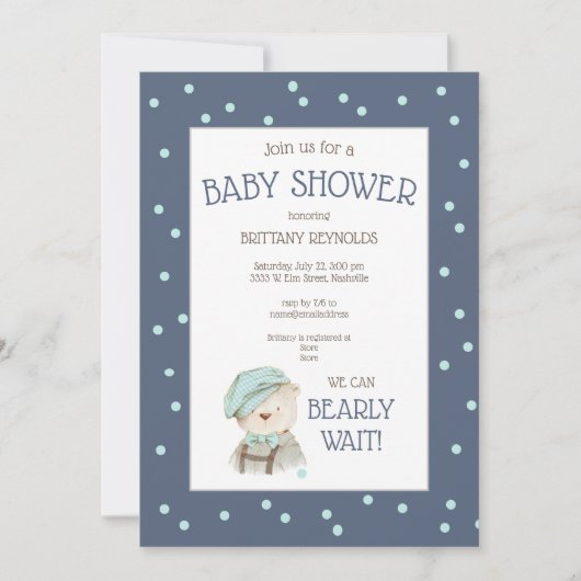 Dusty Blue Waterverf Woodland Beer Baby shower Kaart (Voorkant)