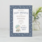 Dusty Blue Waterverf Woodland Beer Baby shower Kaart (Staand voorkant)