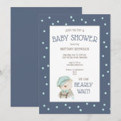 Dusty Blue Waterverf Woodland Beer Baby shower Kaart (Voorkant / Achterkant)