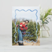 Dusty Blue Wavy Squiggle Border Vakantie Fotokaart Kaart (Staand voorkant)