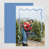 Dusty Blue Wavy Squiggle Border Vakantie Fotokaart Kaart (Voorkant / Achterkant)