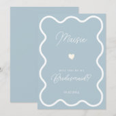 Dusty blue wavy zal je mijn bruidsmeisje aanzoek kaart (Voorkant / Achterkant)