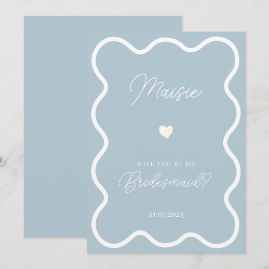 Dusty blue wavy zal je mijn bruidsmeisje aanzoek kaart (Voorkant / Achterkant)