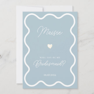 Dusty blue wavy zal je mijn bruidsmeisje aanzoek kaart