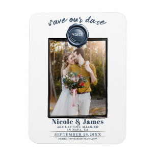 Dusty Blue Wax Seal Foto Bruiloft Save the Date Magneet