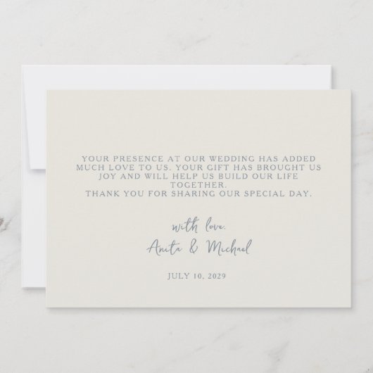 Dusty Blue Weddenschap Hartelijk dank Bedankkaart (Achterkant)