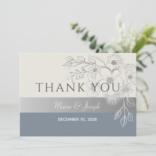 Dusty Blue Weddenschap Hartelijk dank Bedankkaart (Staand voorkant)