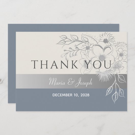 Dusty Blue Weddenschap Hartelijk dank Bedankkaart (Voorkant / Achterkant)
