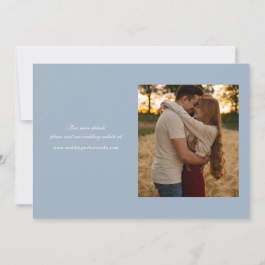 Dusty Blue Wedding 2 Foto Elegant Script Save The Date (Achterkant)