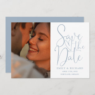 Dusty Blue Wedding 2 Foto Elegant Script Save The Date