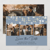 Dusty Blue Wedding 4 Foto Collage Save the Date (Voorkant / Achterkant)