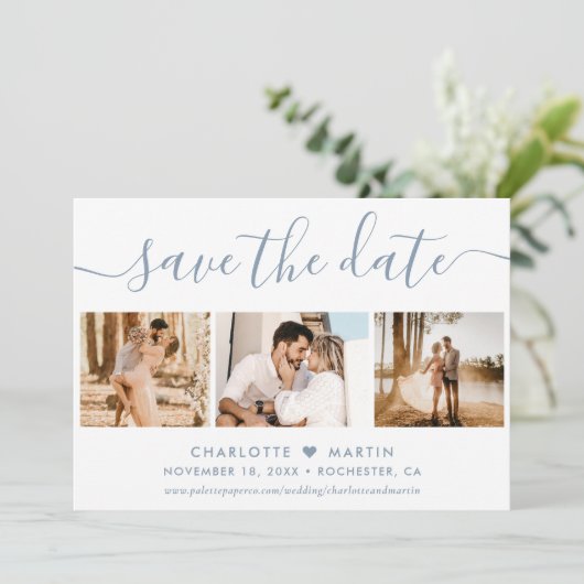 Dusty Blue Wedding 4 Foto Save The Date (Staand voorkant)