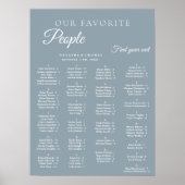 Dusty Blue Wedding Alphabetical Seating Chart Poster (Voorkant)