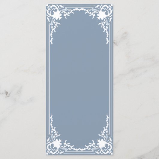 Dusty Blue Wedding Antiek Lijst Wit Menu (Achterkant)