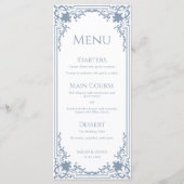Dusty Blue Wedding Antiek Lijst Wit Menu (Voorkant)