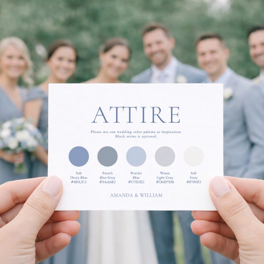 Dusty Blue Wedding Attire Card Kaart