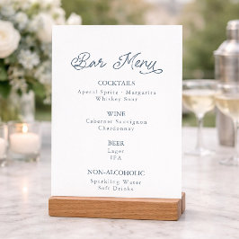 Dusty Blue Wedding Bar Menu Card Kaart