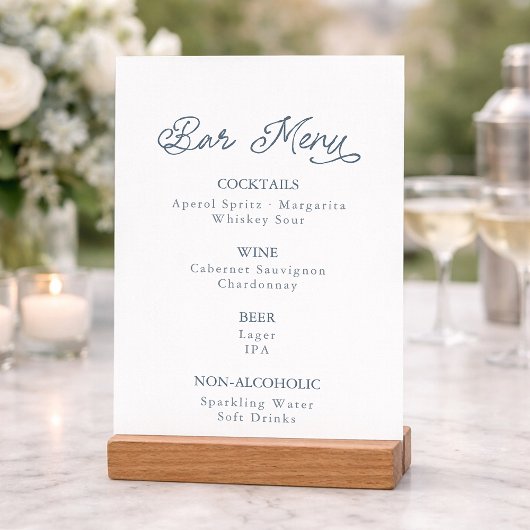 Dusty Blue Wedding Bar Menu Card Kaart