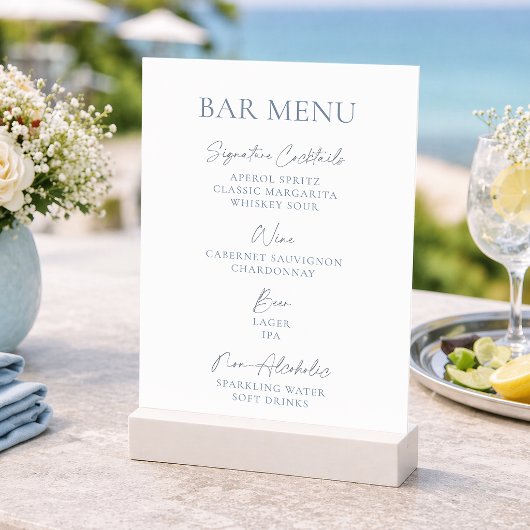 Dusty Blue Wedding Bar Menu Kaart