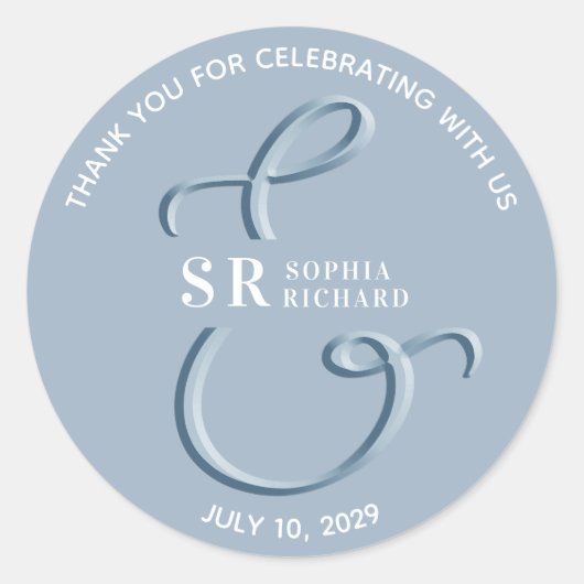 Dusty Blue Wedding Bedankt Ronde Sticker (Voorkant)