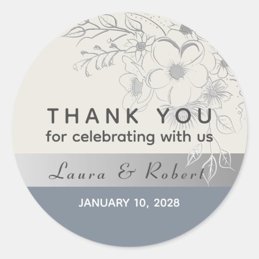 Dusty Blue Wedding Bedankt Ronde Sticker (Voorkant)