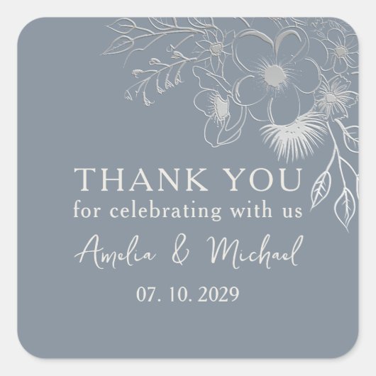  Dusty Blue Wedding Bedankt Vierkante Sticker (Voorkant)