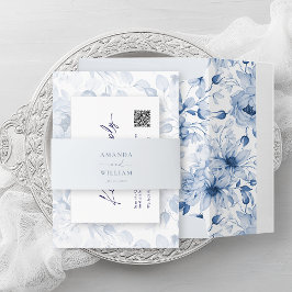 Dusty Blue Wedding Belly Band met de namen van het Uitnodigingen Wikkel