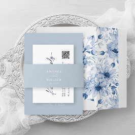 Dusty Blue Wedding Belly Band met de namen van het Uitnodigingen Wikkel