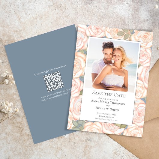 Dusty Blue Wedding Bewaar de datum Bloemen Foto Save The Date