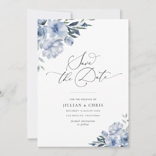 Dusty Blue Wedding Bewaar de datum Fotokaart Kaart (Voorkant)