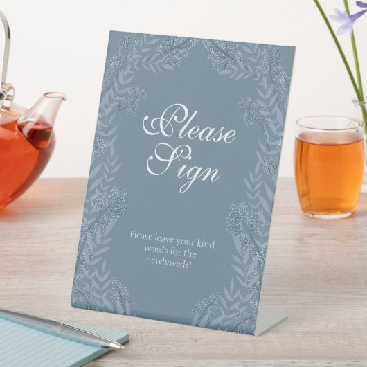 Dusty Blue Wedding  Botanical Guest Book Reclamebord Met Voetstuk (Insitu)