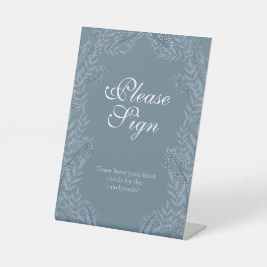 Dusty Blue Wedding  Botanical Guest Book Reclamebord Met Voetstuk (Voorkant)