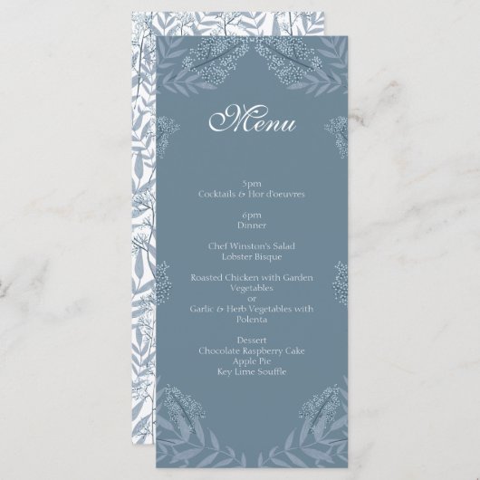 Dusty Blue Wedding  Botanical Menu (Voorkant / Achterkant)
