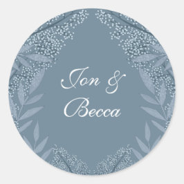 Dusty Blue Wedding  Botanical Ronde Sticker