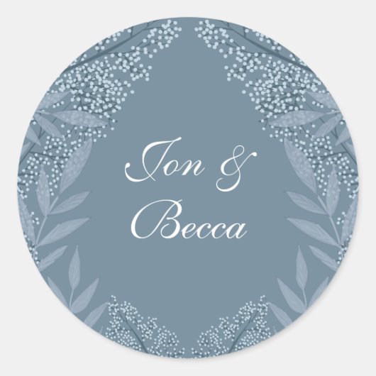 Dusty Blue Wedding Botanical Ronde Sticker (Voorkant)