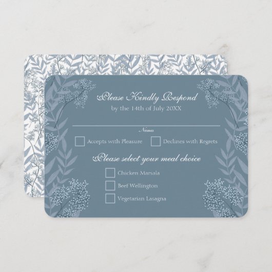 Dusty Blue Wedding Botanische RSVP Kaart (Voorkant / Achterkant)