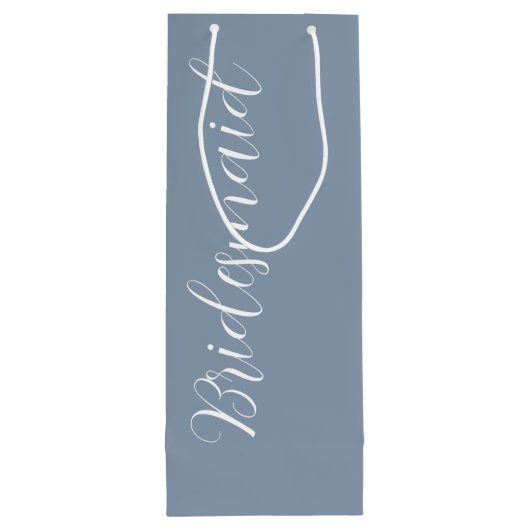 Dusty Blue Wedding Bridesmaid gestileerd script Wijn Cadeautas (Achterkant)