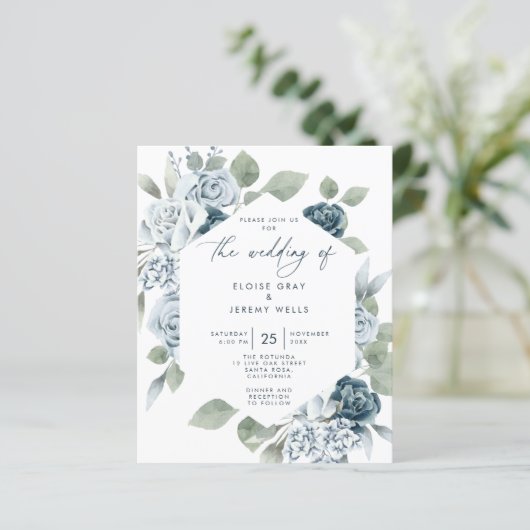 Dusty Blue Wedding Briefkaart (Staand voorkant)